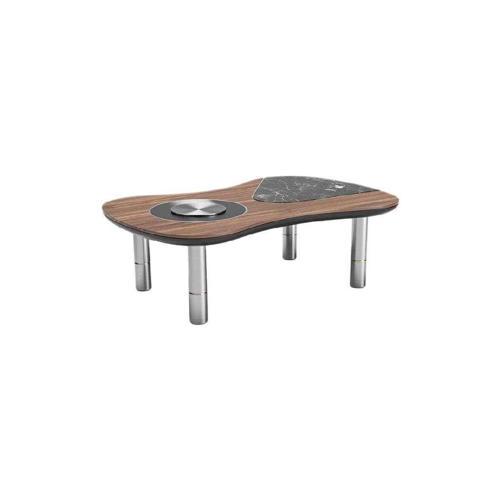 Moderne Salontafel met Houten Blad en Marmeren Accent