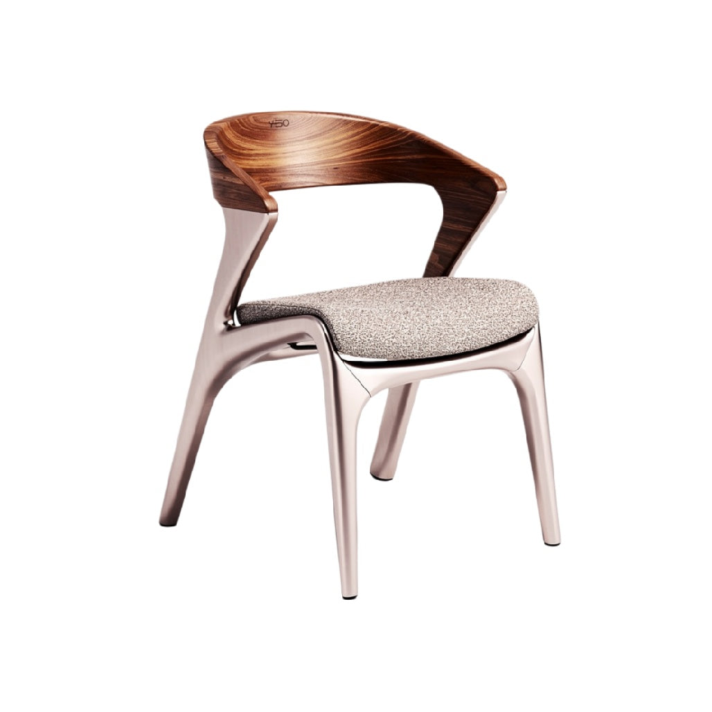 **Moderne Eetkamerstoel met Houten Rugleuning en Zachte Zitting**
