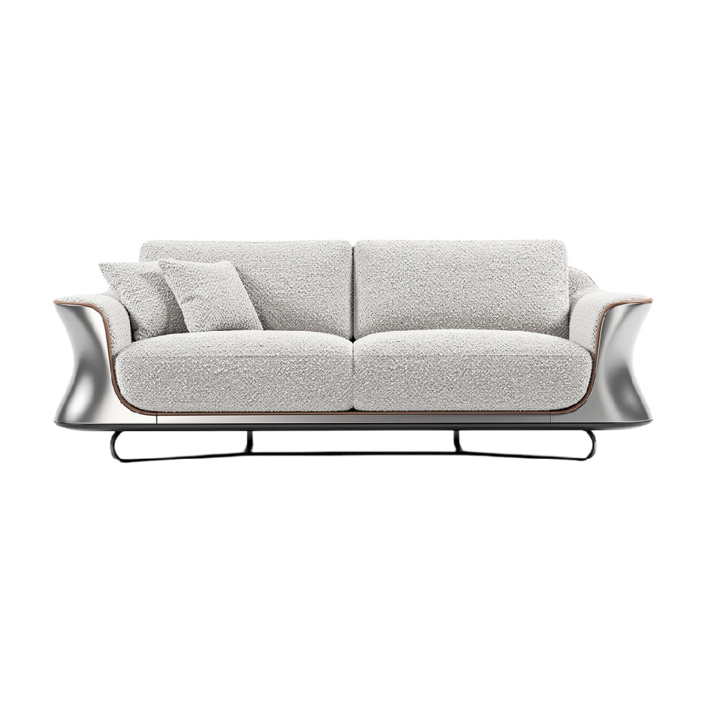 **Moderne Grijze Bank met Zilveren Accenten en Kussens**