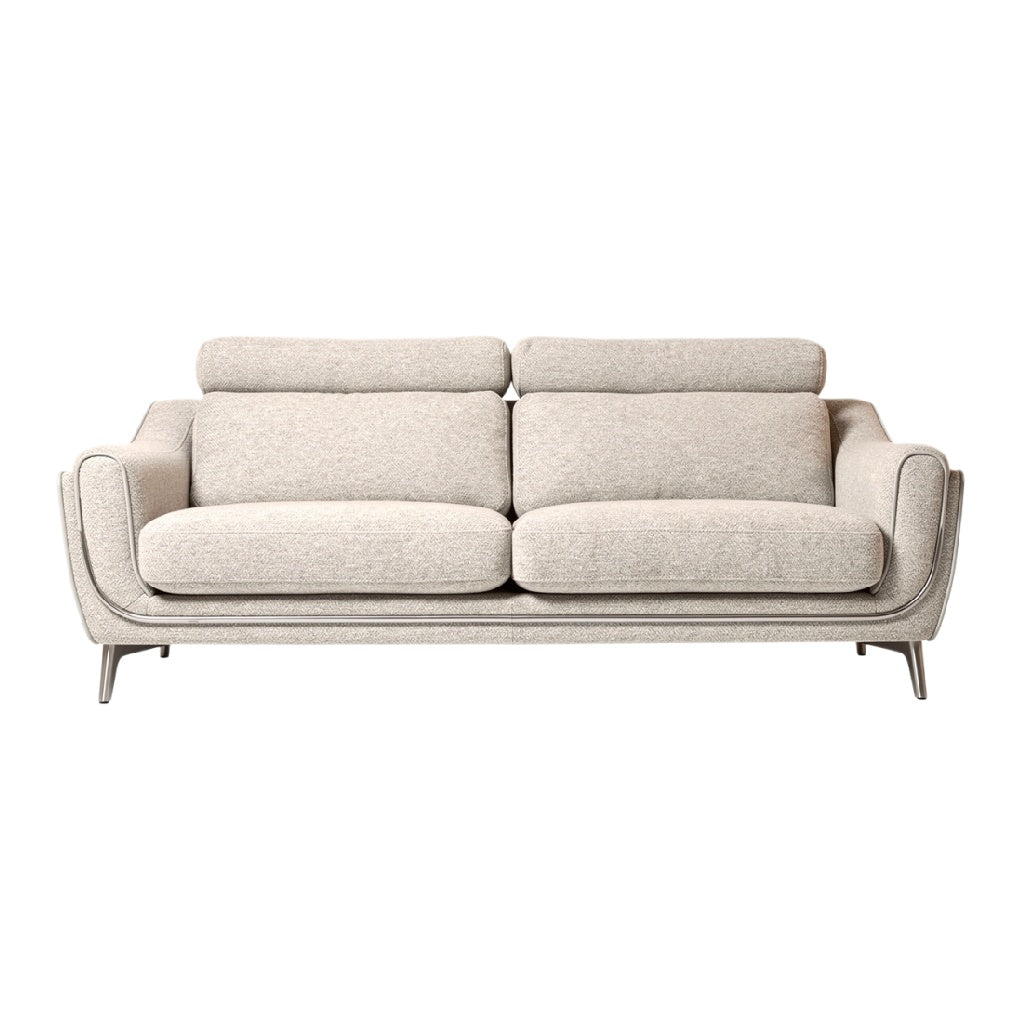 Technische Titel: "Modern Beige Bank met Comfortabele Kussens en Elegante metalen Poten"