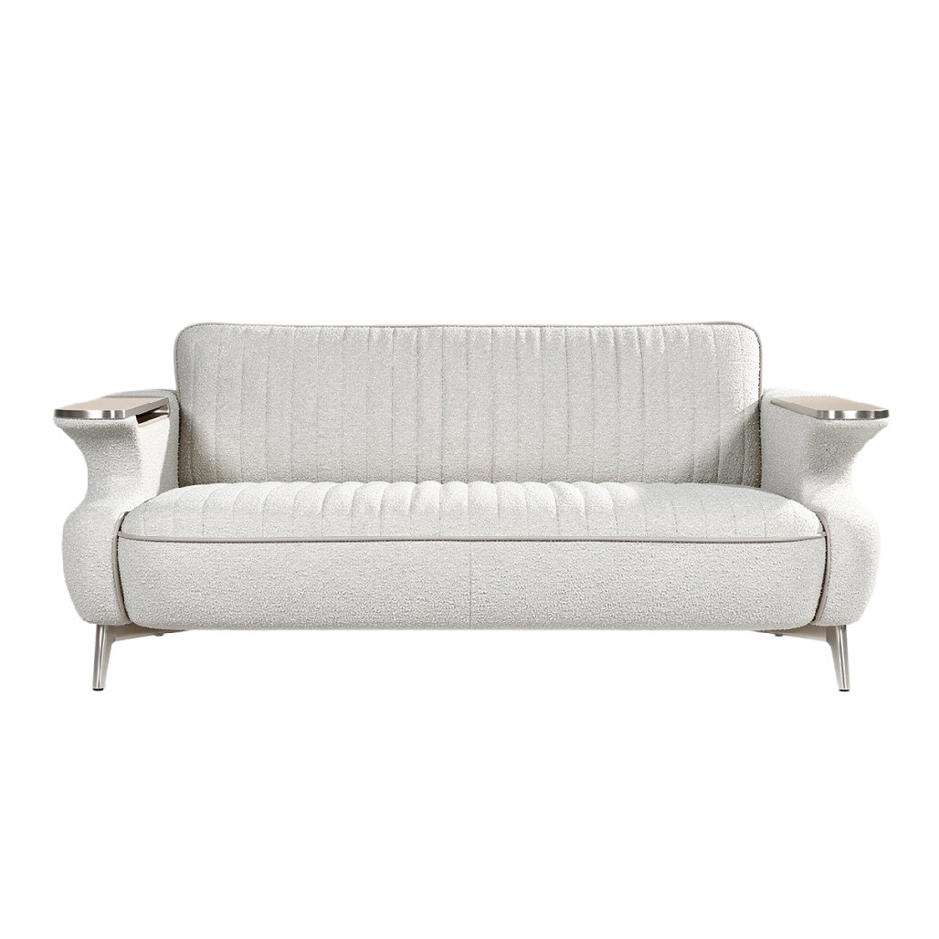 **Moderne Leren Bank met Strakke Linien en Gestikte Bekleding**