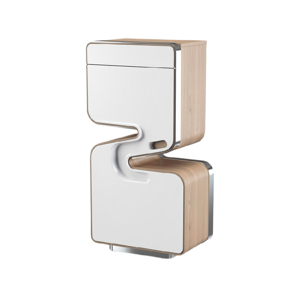 **Moderne Opbergkast met Houten Accent en Minimalistisch Design**